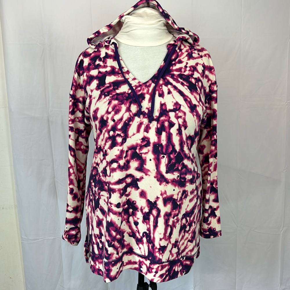LuLaRoe Cream, Pink and Purple Tie-Dye V-Neck Hoodie